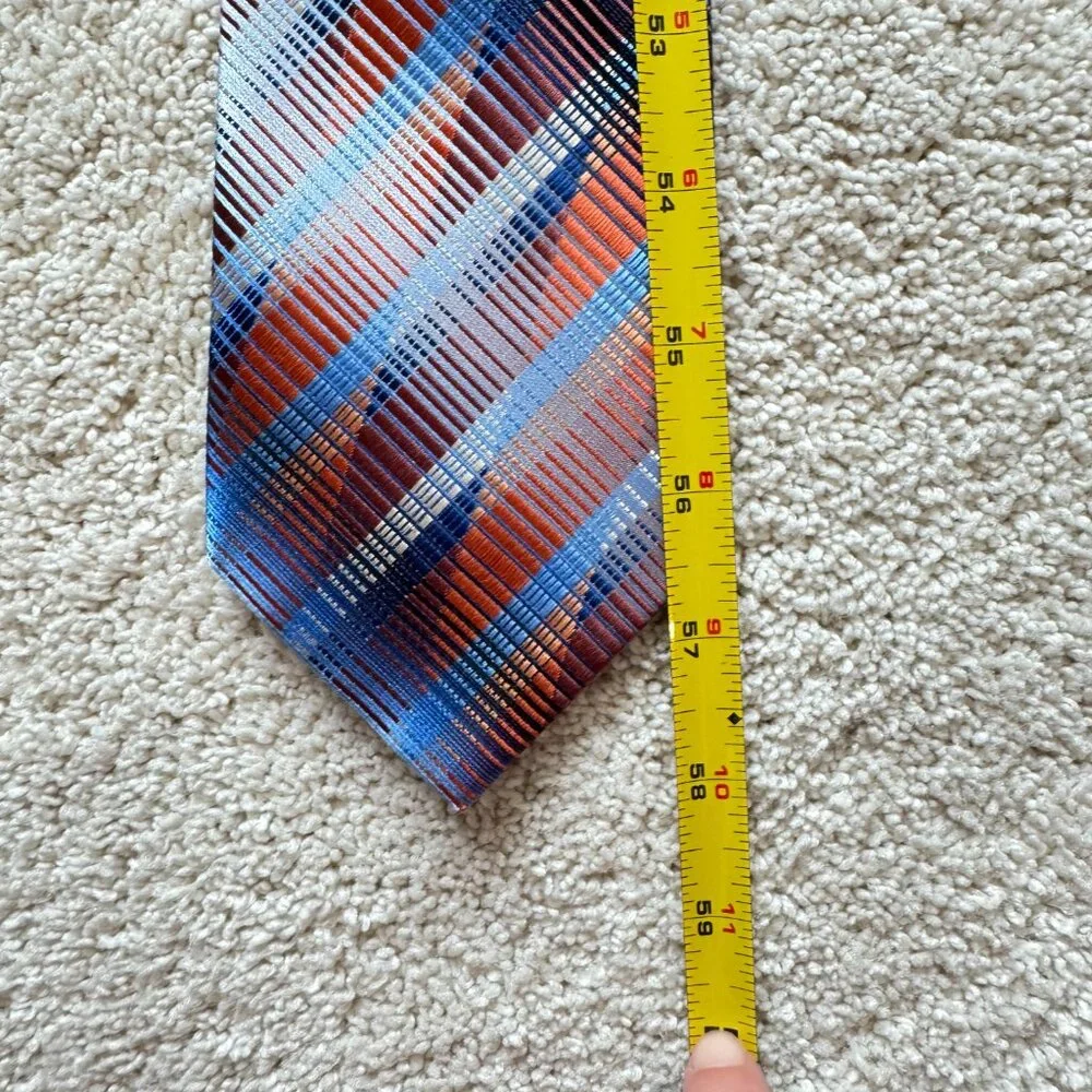 Stacy Adams Strip tie 3.5 x 58 Microfiber hand‎ made Blue Red Silver